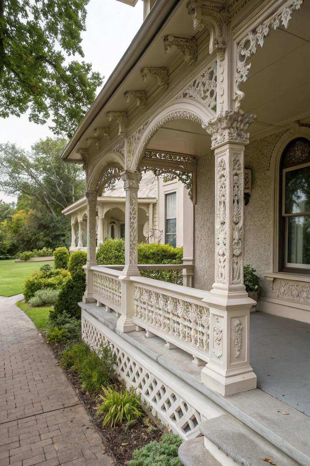 Unique architectural details add character to this stucco porch.