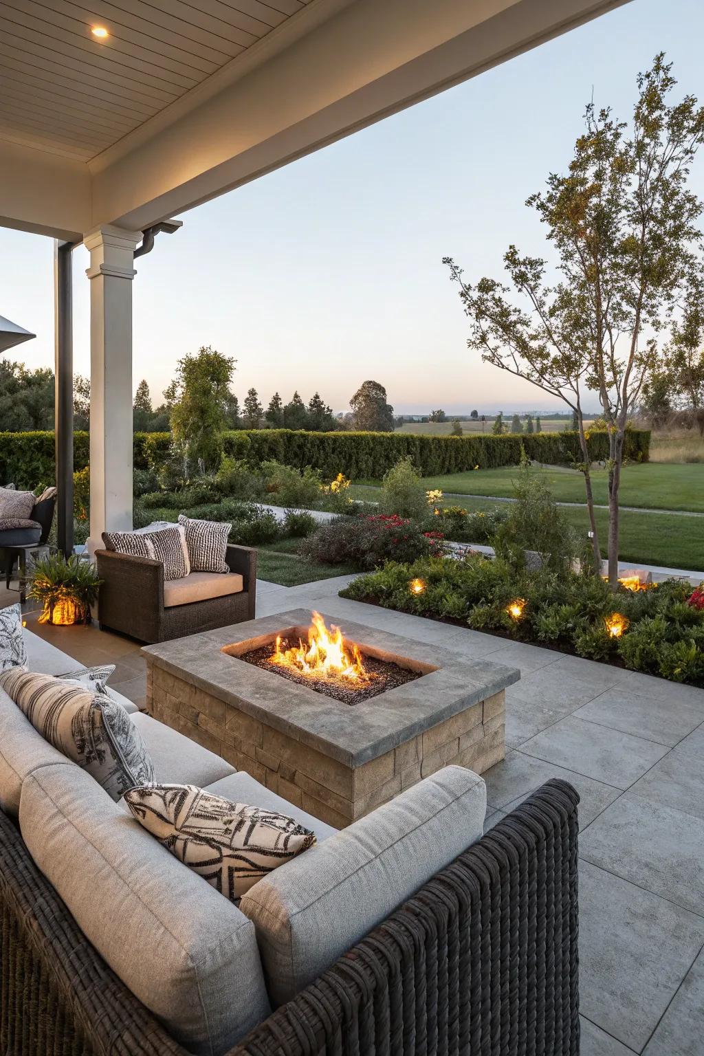 A fire pit creates a cozy and inviting atmosphere on your terrace.