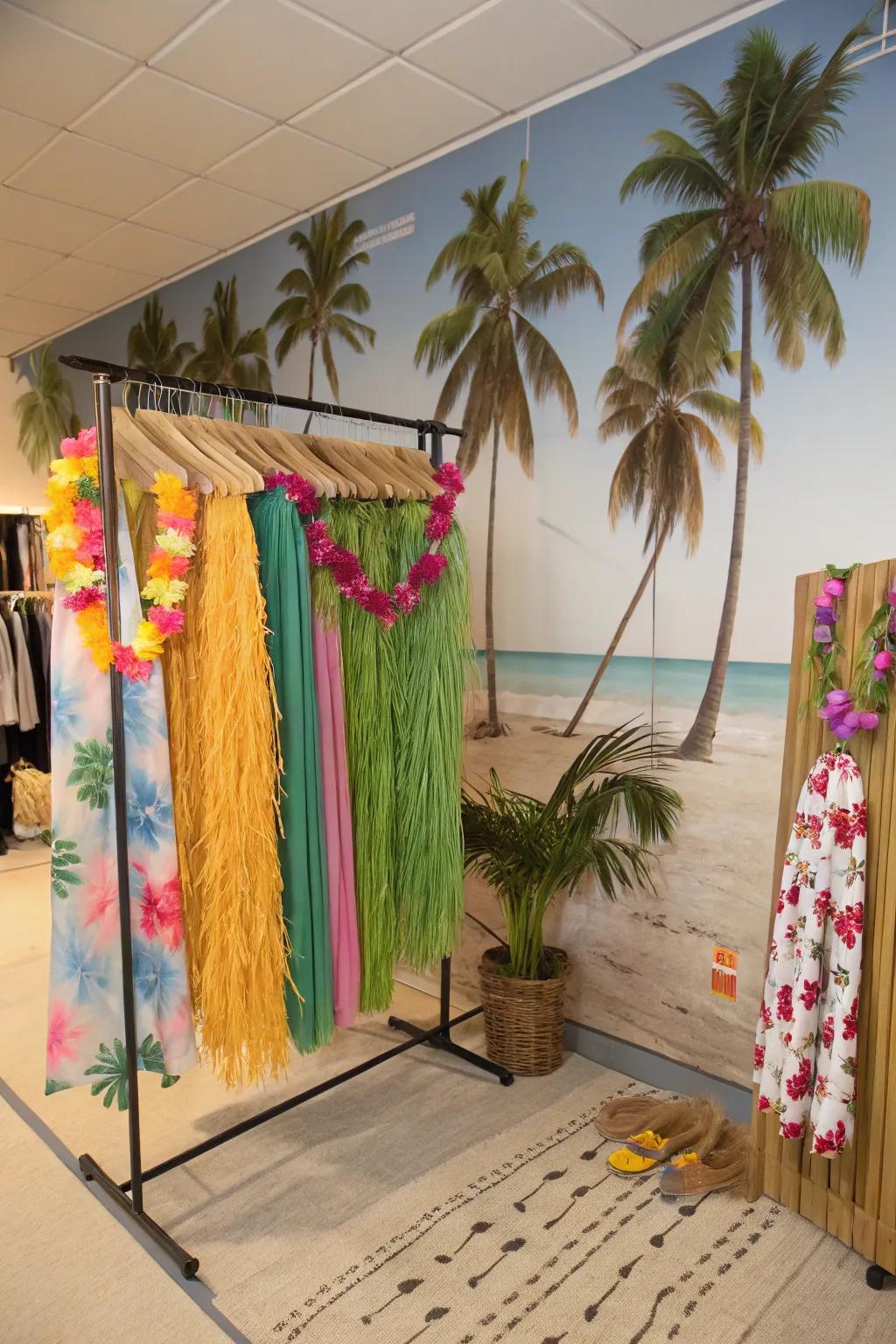 A tropical photo booth for fun party memories.