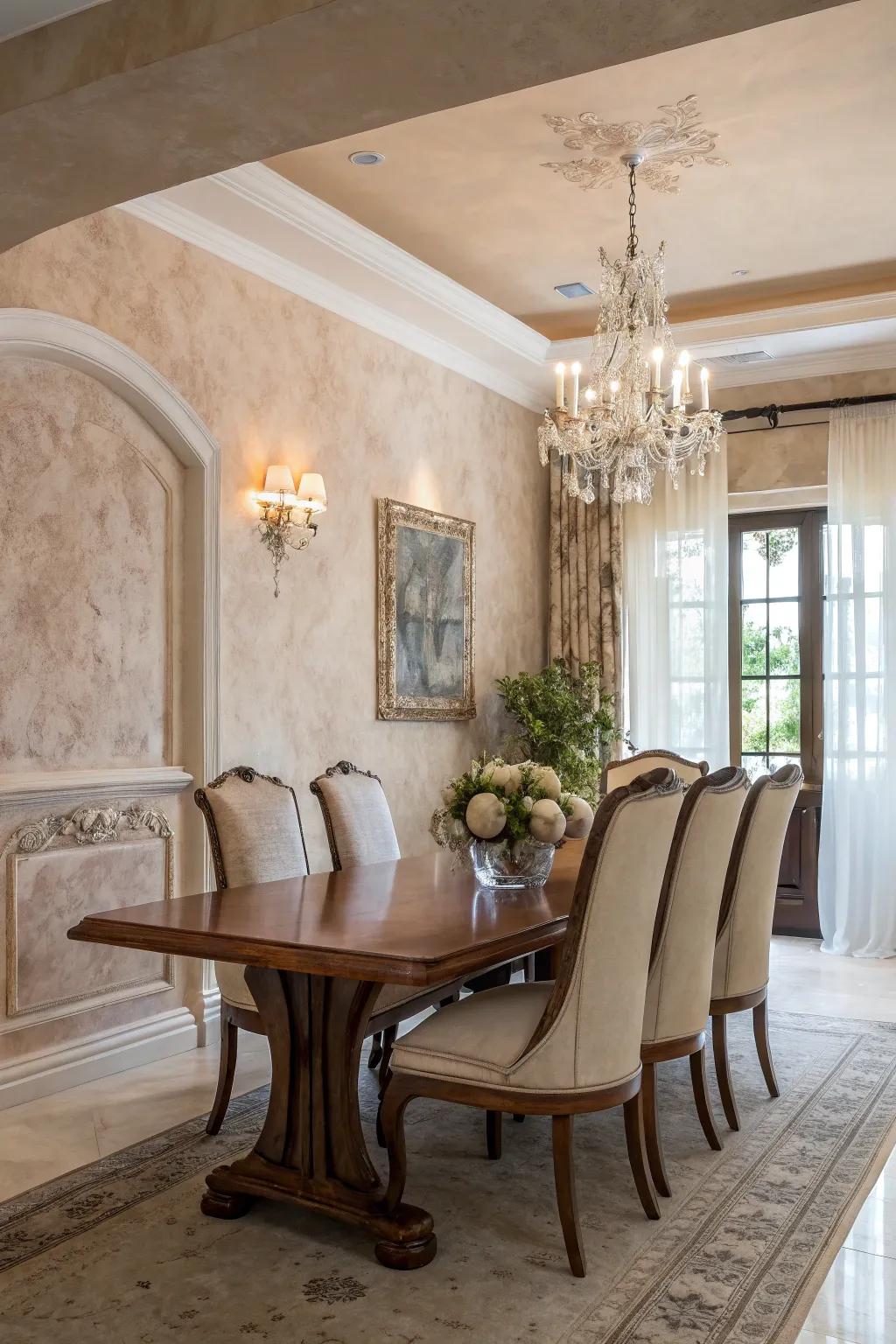 Enhance your dining area with elegant Venetian plaster.