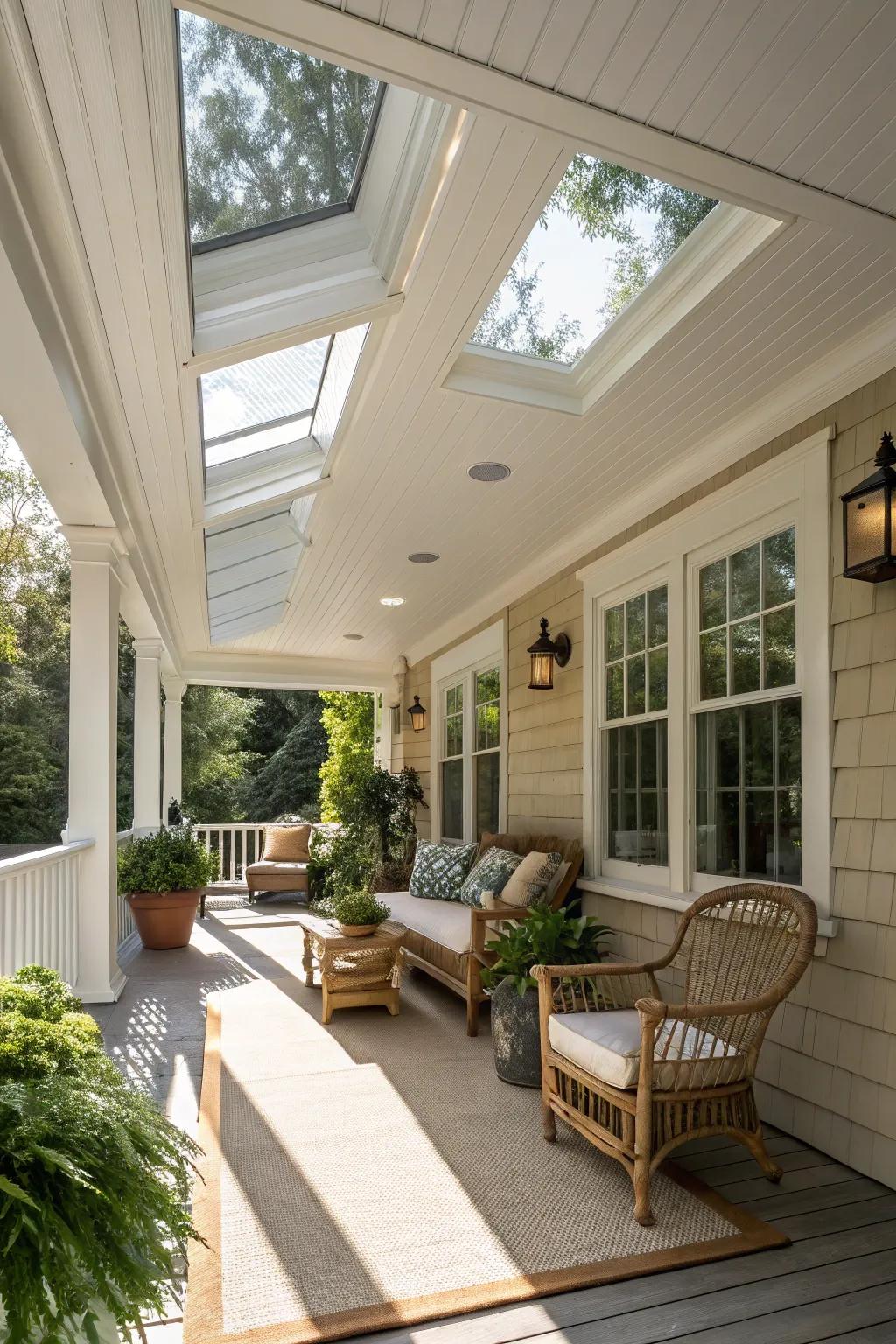 Skylights on vinyl ceilings open up your porch to the sky.