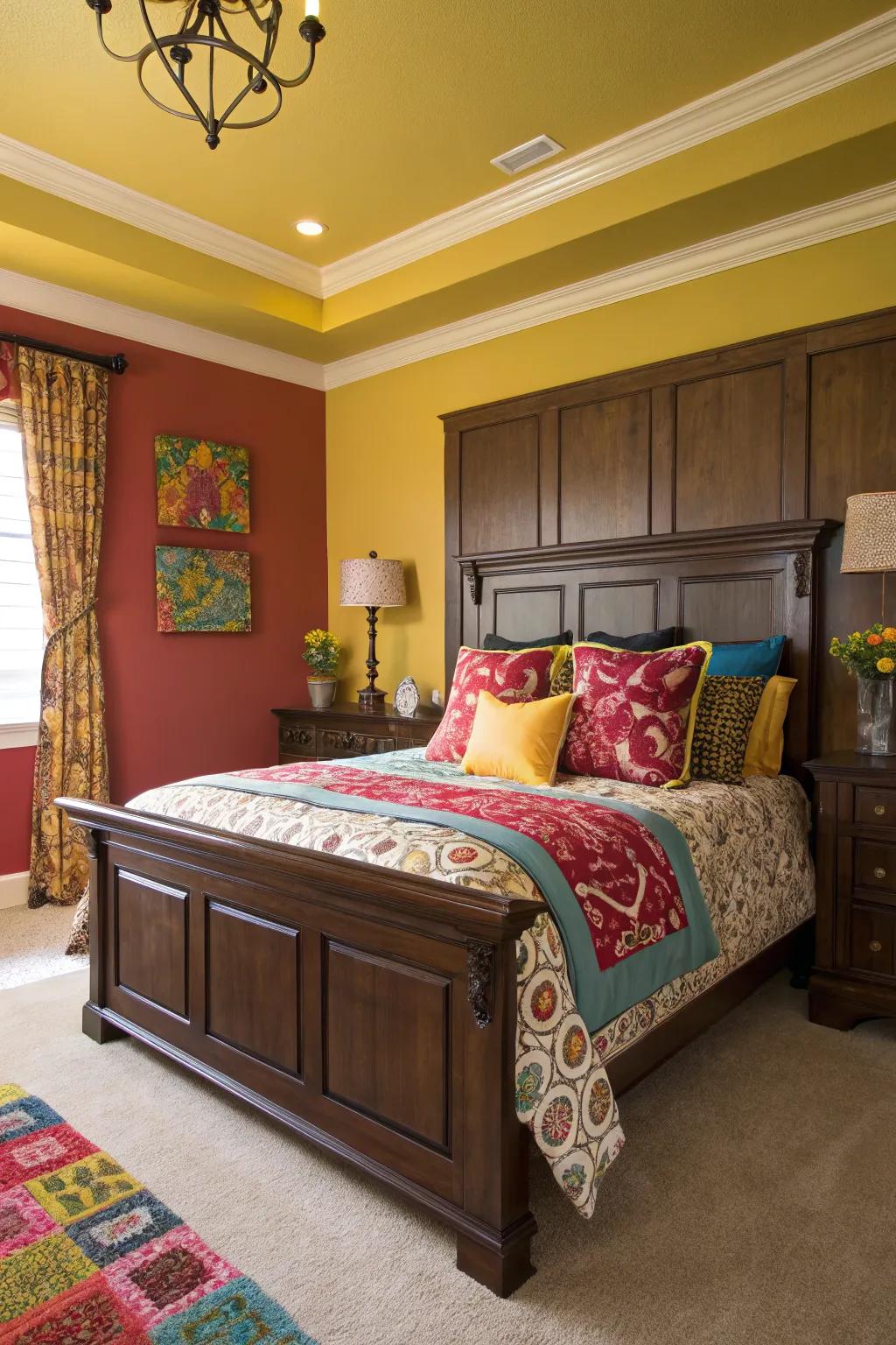 Contrasting colors add vibrancy and energy to your bedroom.