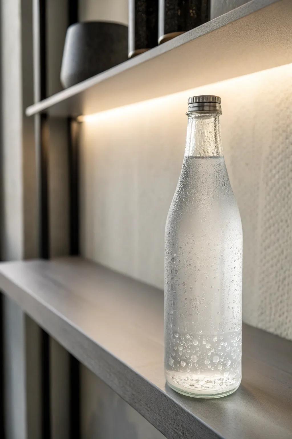 A water bottle with a sophisticated frosted glass effect.