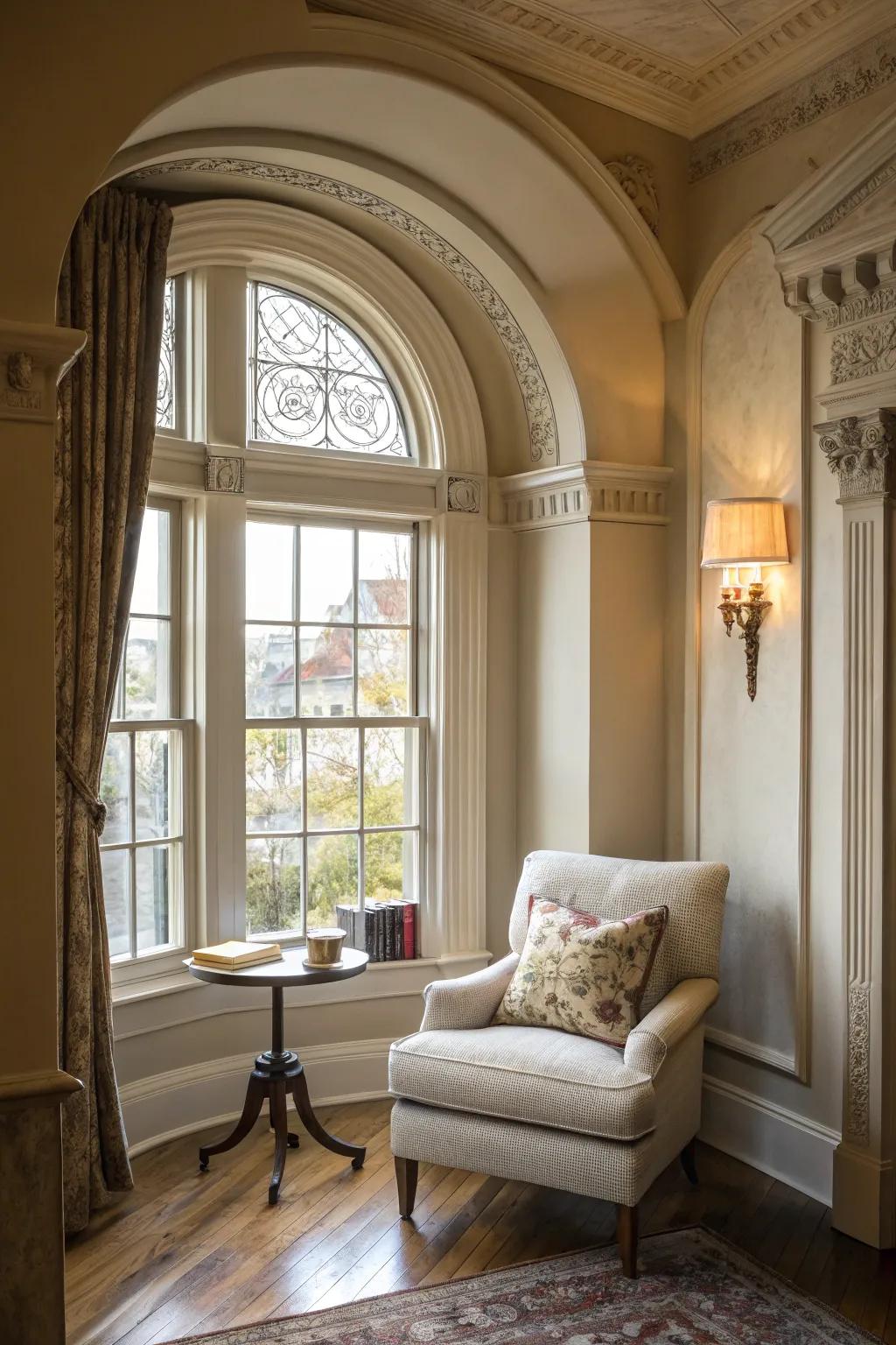 A window nook that fits perfectly within the room's design.